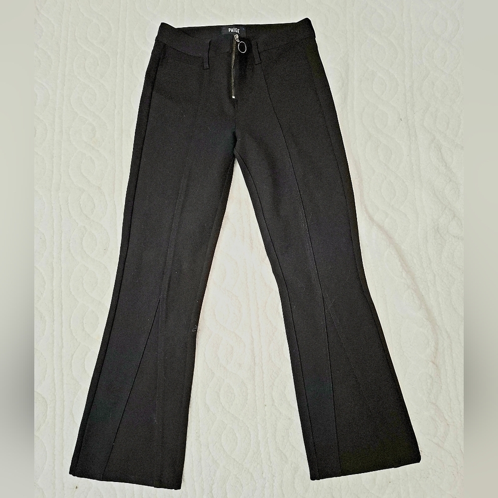 Paige Womens Zipper Fly High Rise Black Crop Flare Leg Size 26